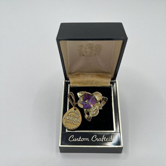 Vintage Austrian Swarovski Crystal Adjustable Flower Ring Original Box Unmarked - Picture 1 of 12